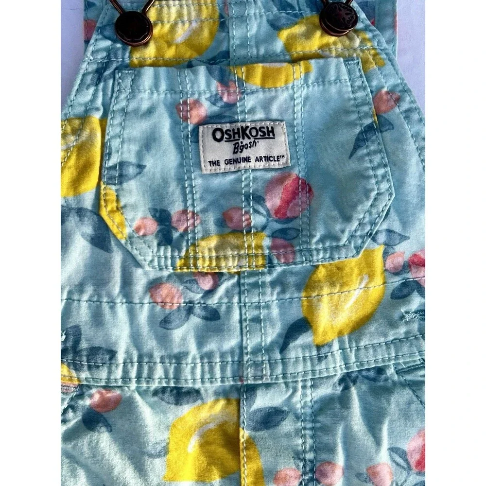 Girl's Oshkosh B'gosh Short Overalls Size 12M Toddler Lemon Print Vestbak Blue